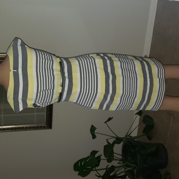 Calvin Klein 2 striped pencil dress darted pleats belt - Picture 7 of 7